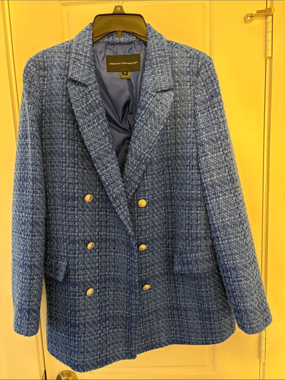 French Connection Blue Tweed Double-Breasted Blazer